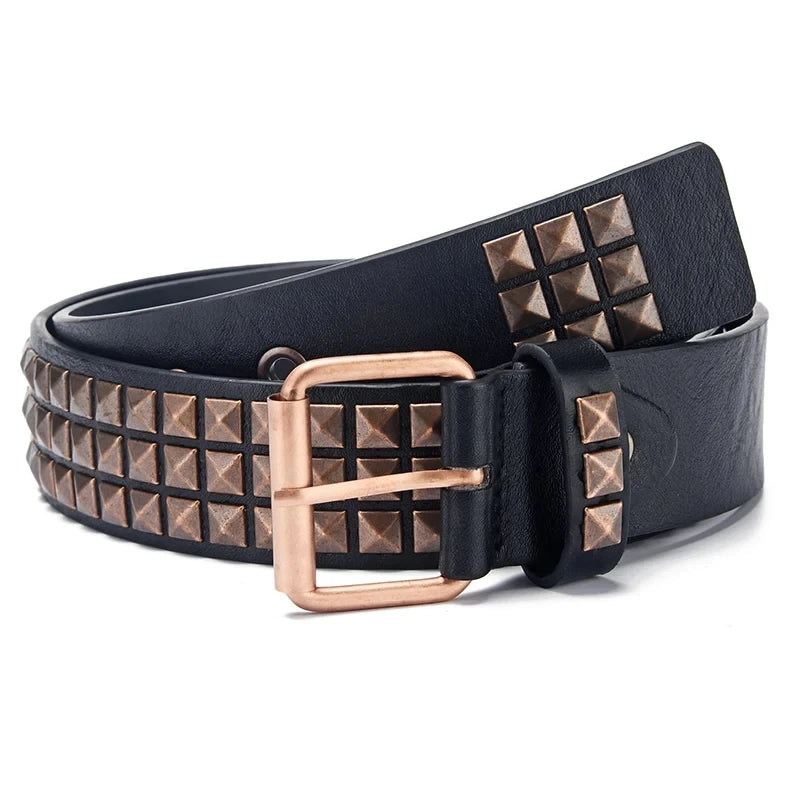 2024New Square Bead Rivet Belt Metal Pyramid Belt Men and Women Punk Hardware Jeans Belt Y2K Belt Designer Belt Women's Belts