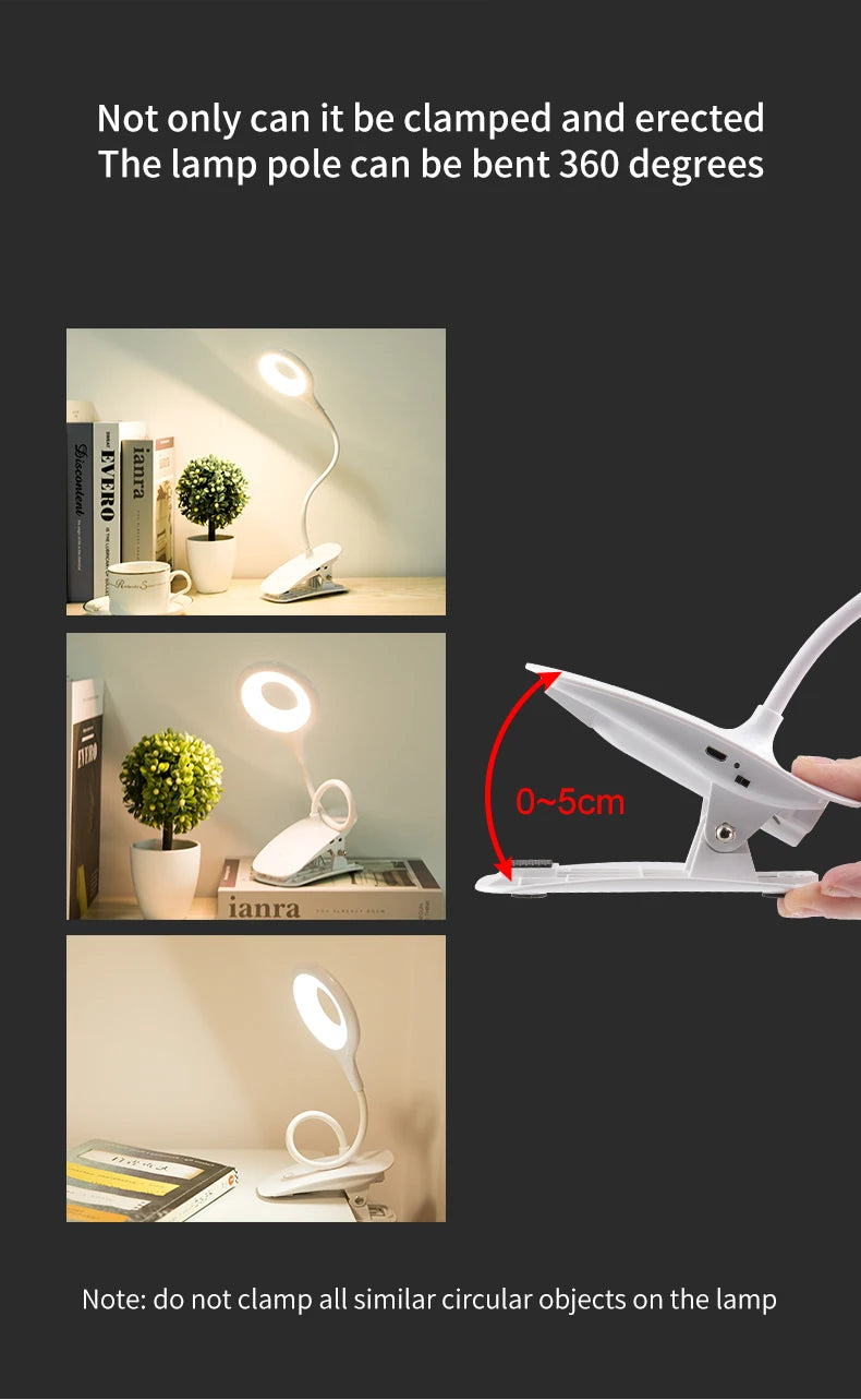 LED Desk Lamp Clip on Type USB Charging With Built In Lithium Battery Touch Dimming Student Learning Reading Table Lamp