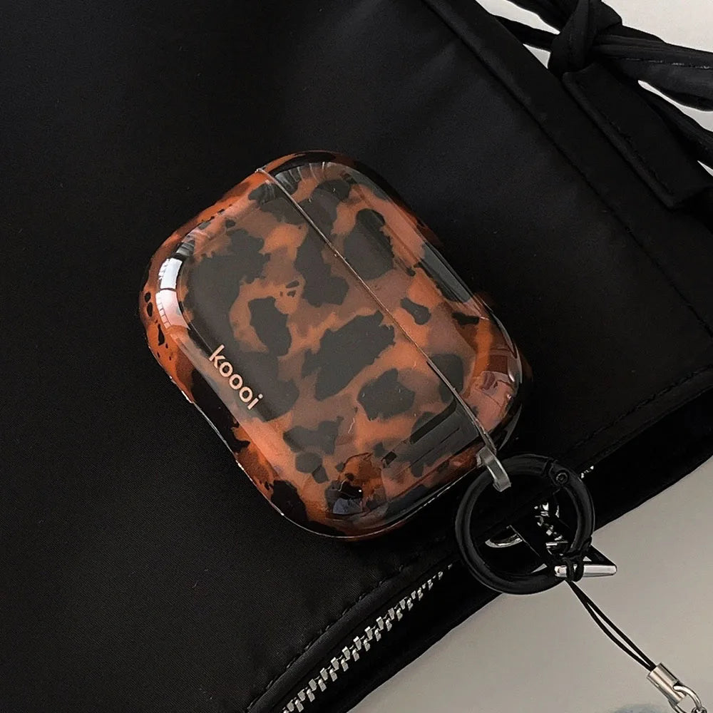 Ins Leopard Print Earphone Case For Airpods 4 Pro 2 With Hook Soft Protective Cover For Airpods Pro 3 2 1 3rd Generation Shell