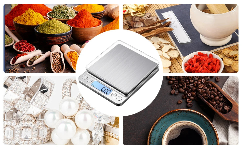 Digital Kitchen Scale 3000g/ 0.1g USB Charging with 2 Trays Home Mini Jewelry Pocket Scale with LCD Display Digital Food Scales