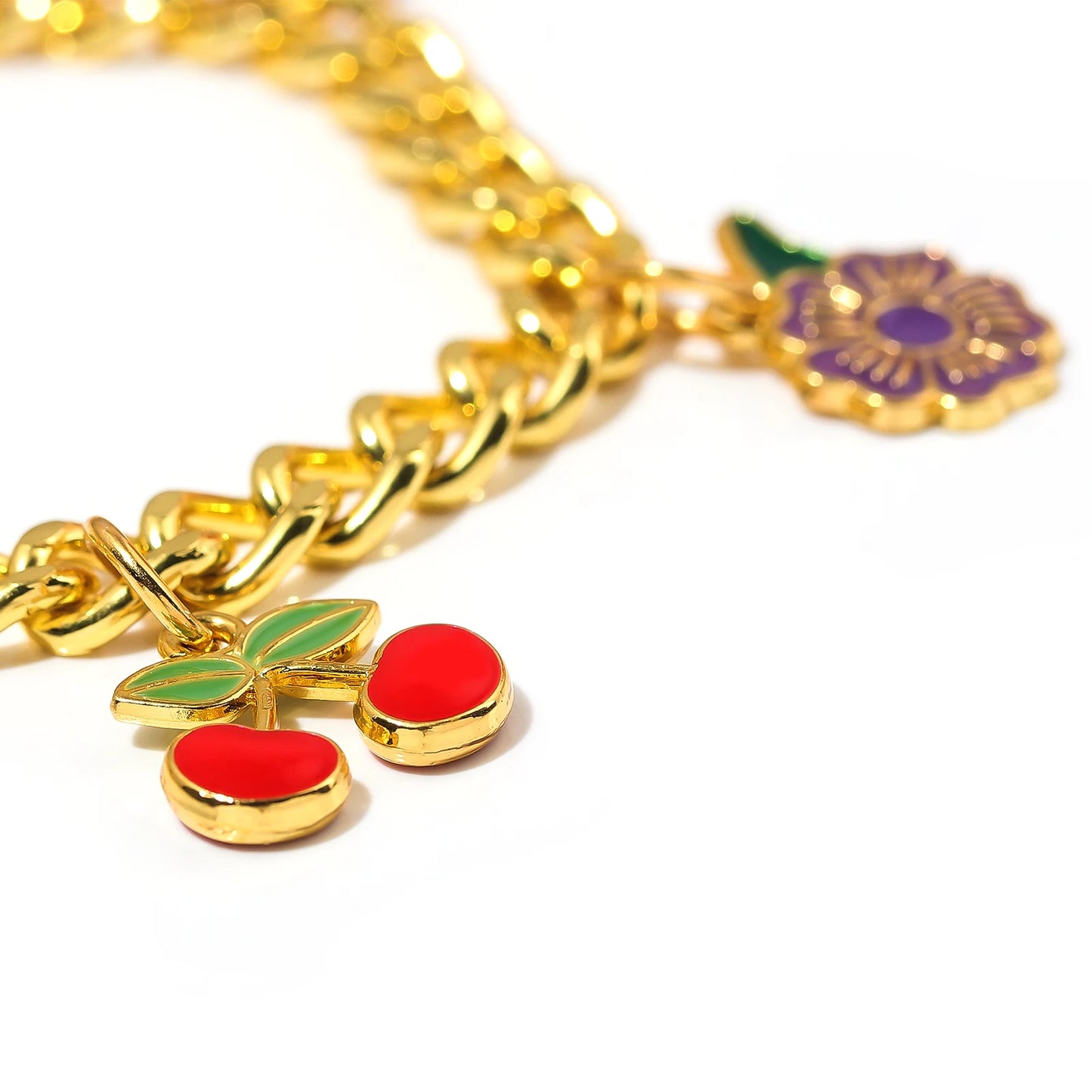 Fashion European American Cherry Bracelet Color Stripes Love Purple Flower Pendant Bangle All-Match Jewelry Mother's Day Gifts