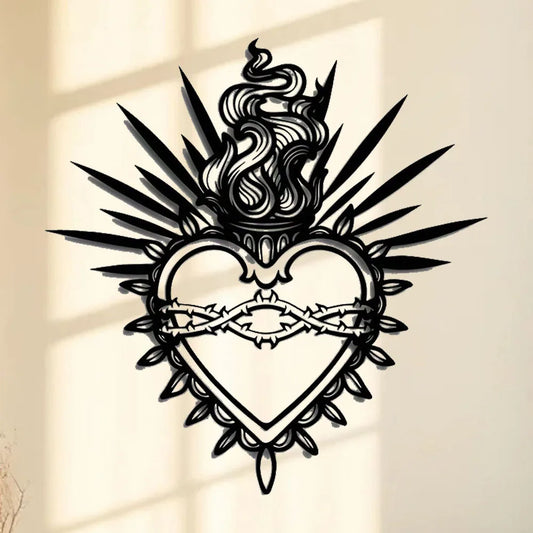 Metal Wall Art Sacred Heart Christ with Sacred Words Verses Ideal for Faith-Based Home and Living Room Decor