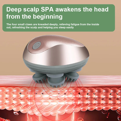 Rechargeable Electric Head Massager Silicone Scalp Kneading Vibration Device 6 Modes for Hair Growth Stress Relief Portable