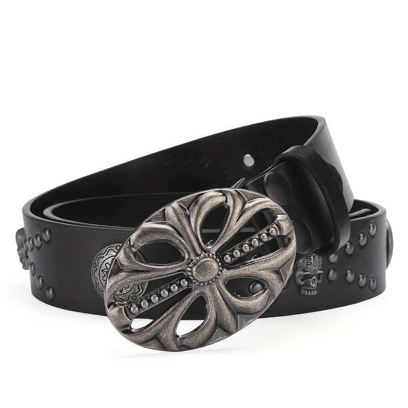 Men's Belt Bohemian Style Belt Vintage Inlaid Skeleton Head Women's Belt Riveted Belt Six Star Belt Punk Rock Sexpot Y2K Belts