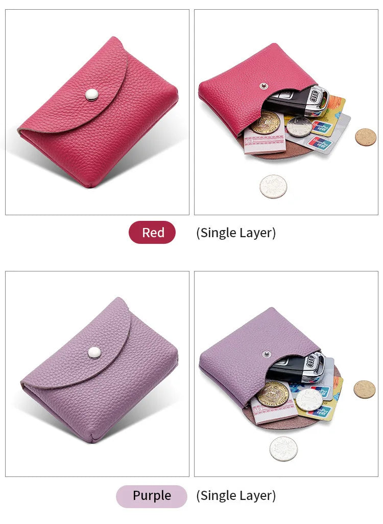 Genuine Leather Short Coin Wallets Card Holder Bag Case Portable Retro Cowhide Small Money Purse For Men Women Earphone Pouch