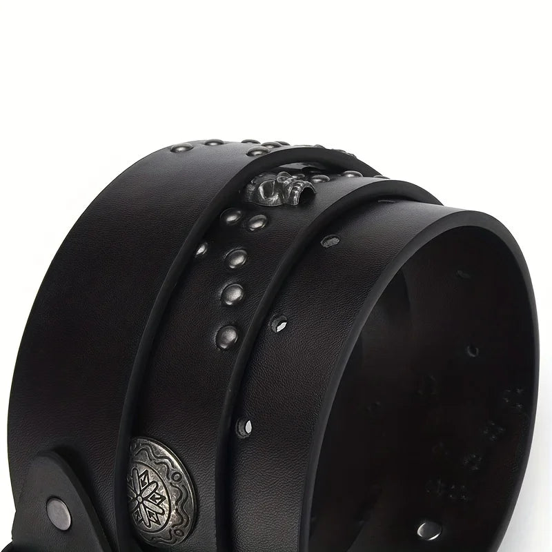 Men's Belt Bohemian Style Belt Vintage Inlaid Skeleton Head Women's Belt Riveted Belt Six Star Belt Punk Rock Sexpot Y2K Belts