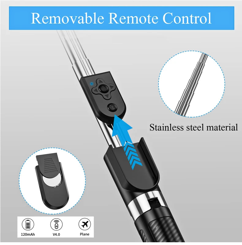 1.67M Long Extended Bluetooth Wireless Selfie Stick Live Broacast Stand Holder Tripod Foldable With Fill Light For Smartphones
