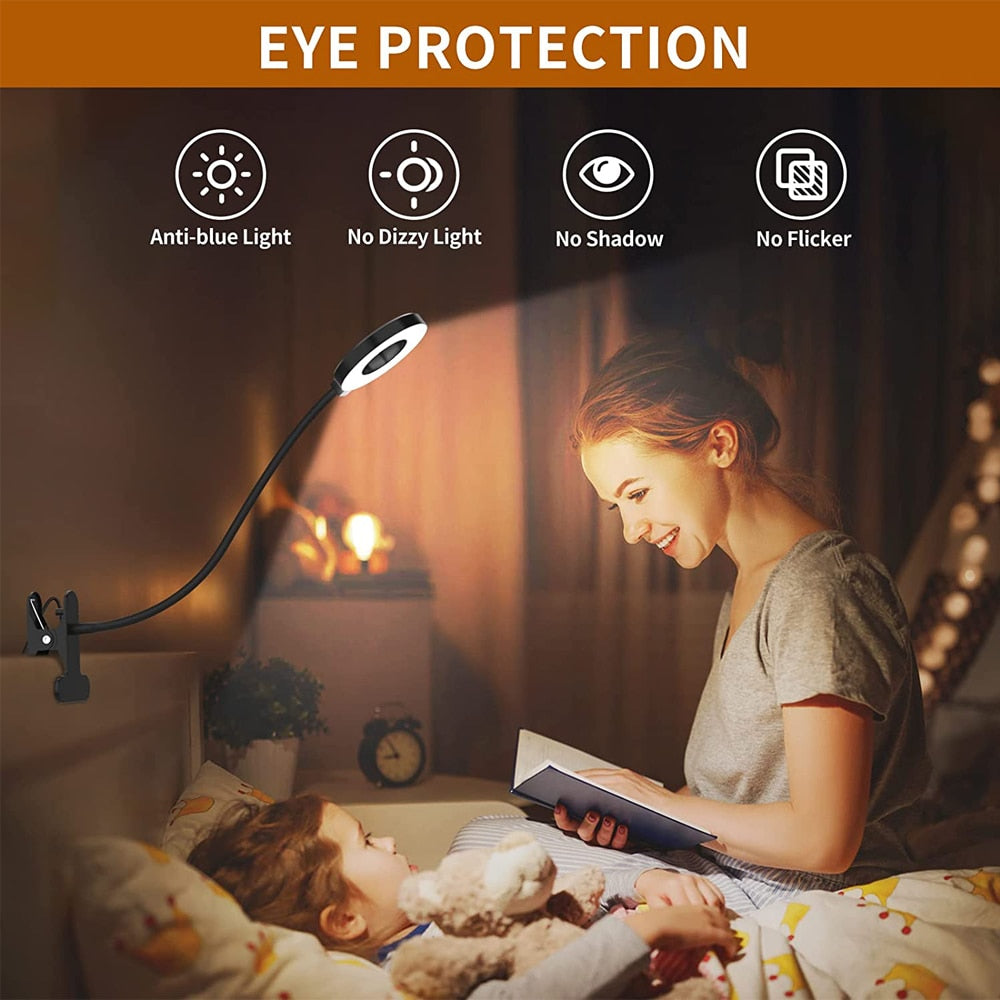 48 LEDs Desk Lamp USB Rechargeable Clip Book Light Flexible Eye Protection Reading Light 3 Level Brightness Adjustable