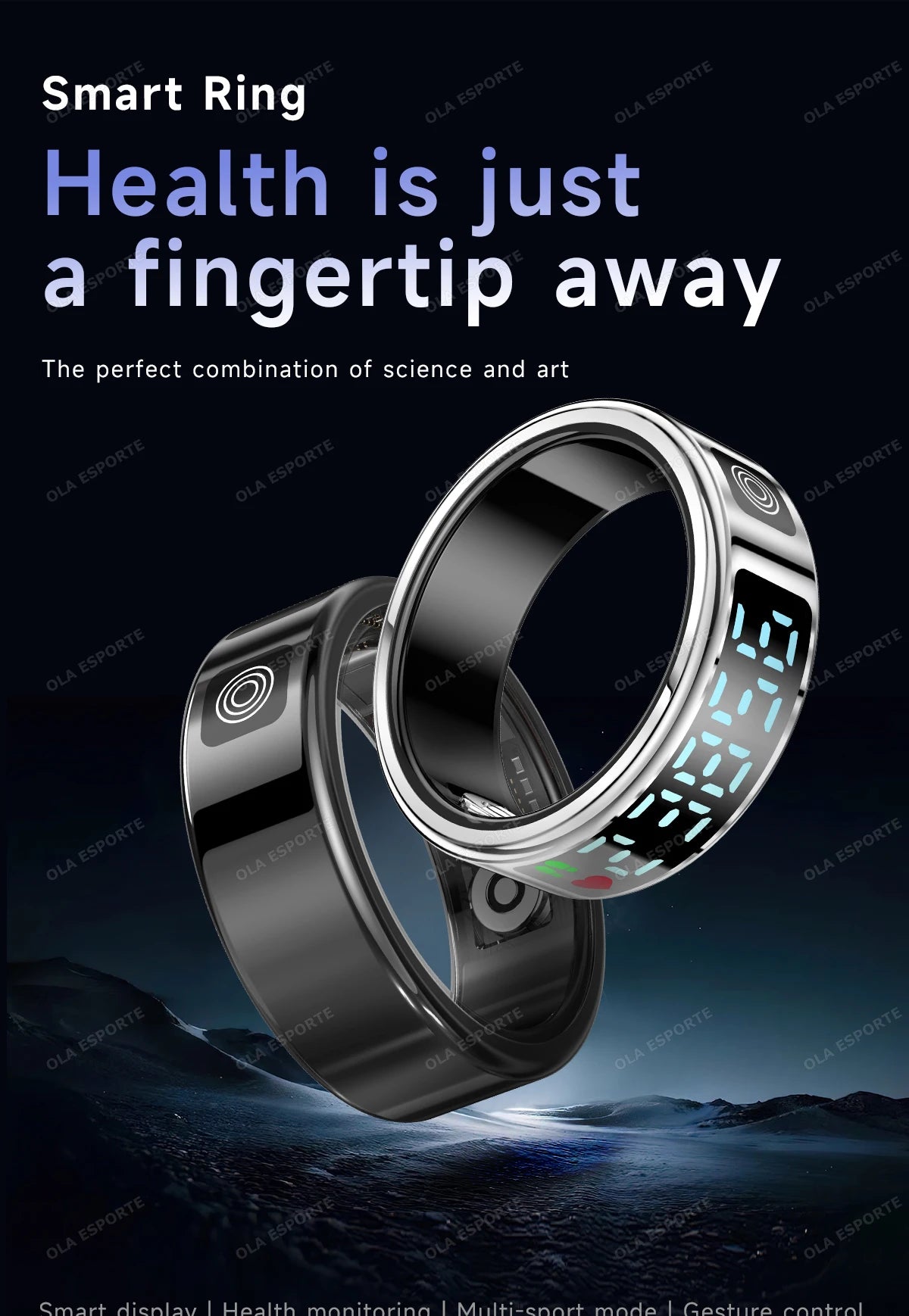 Smart Ring For Men Women Heart Rate Blood Oxygen Monitoring Multi Sports Modes 5ATM & IP68 Waterproof smartring For Android IOS