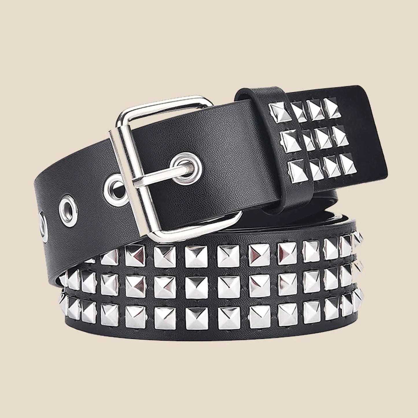 2024New Square Bead Rivet Belt Metal Pyramid Belt Men and Women Punk Hardware Jeans Belt Y2K Belt Designer Belt Women's Belts