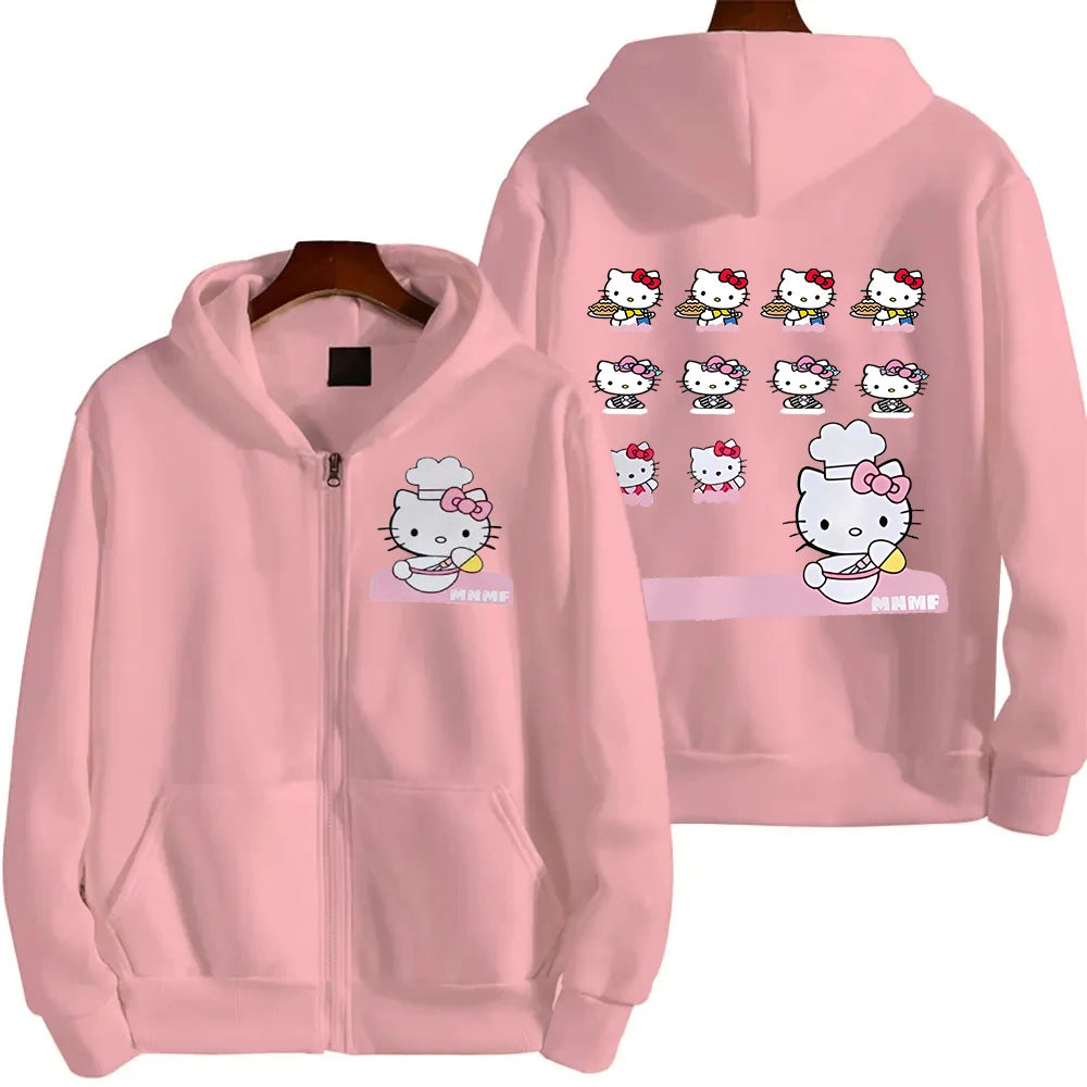 Sanrio Anime Cute Printed Hoodies Women Cartoon Hello Kitty Y2k Korean Students Loose Sweatshirt Fashion Sweet Cardigan Clothing
