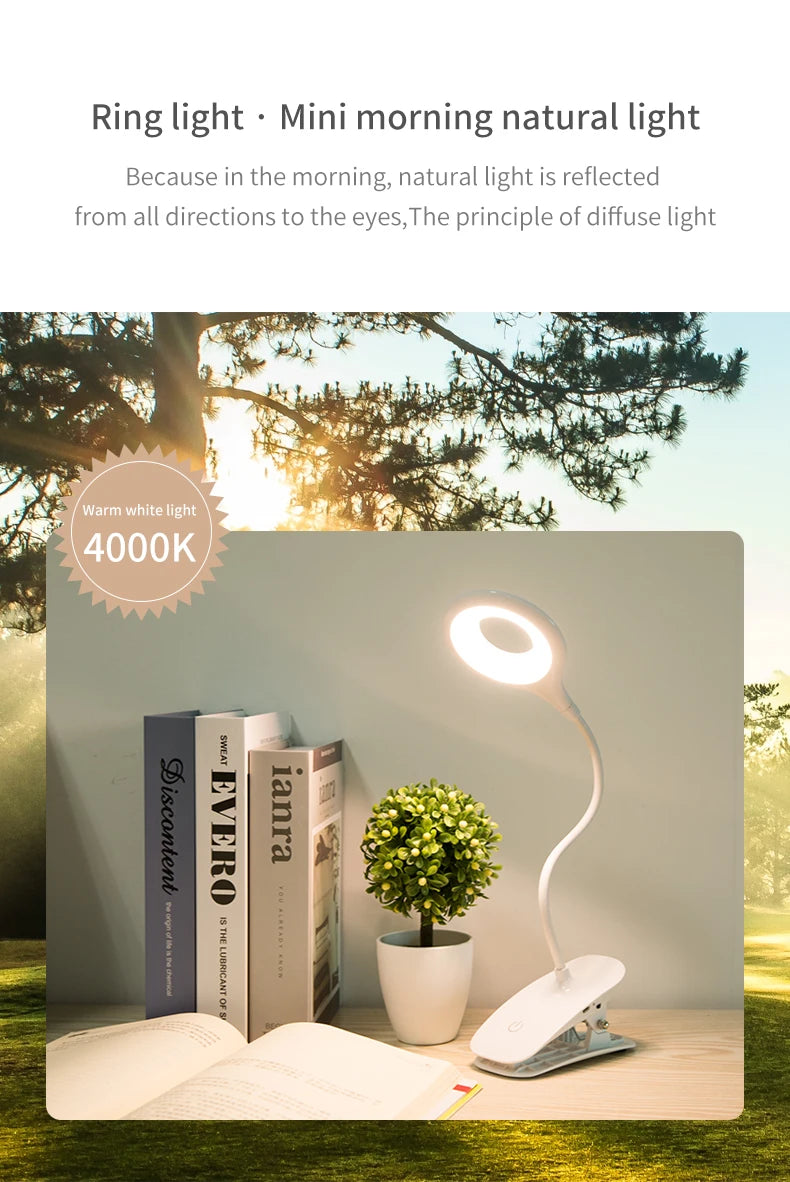 LED Desk Lamp Clip on Type USB Charging With Built In Lithium Battery Touch Dimming Student Learning Reading Table Lamp