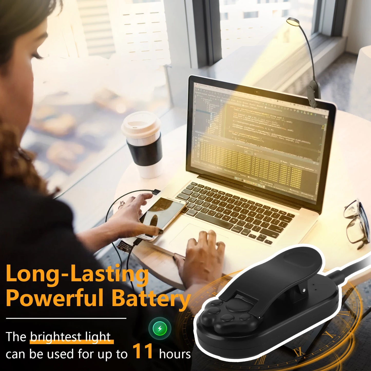 LED dimmable wireless desk lamp, USB rechargeable reading light, LED night light, laptop light, foldable book clip light