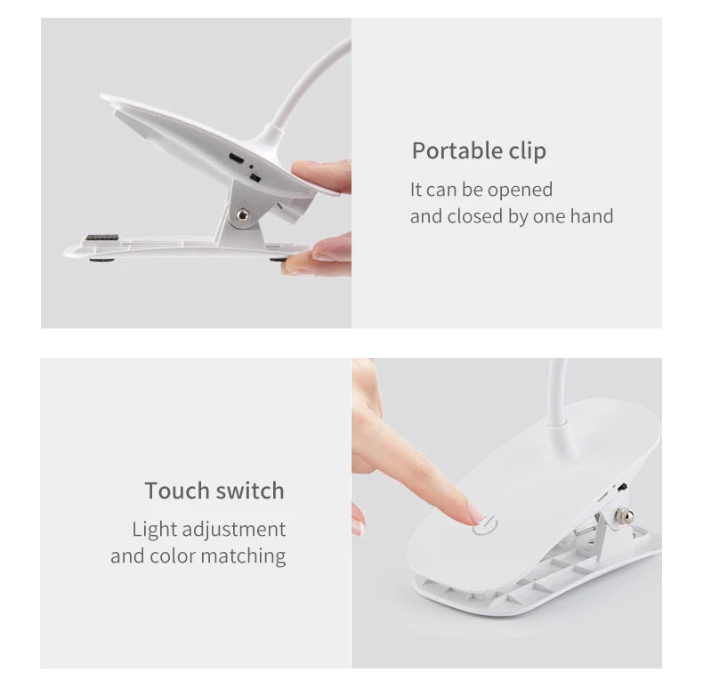 LED Desk Lamp Clip on Type USB Charging With Built In Lithium Battery Touch Dimming Student Learning Reading Table Lamp