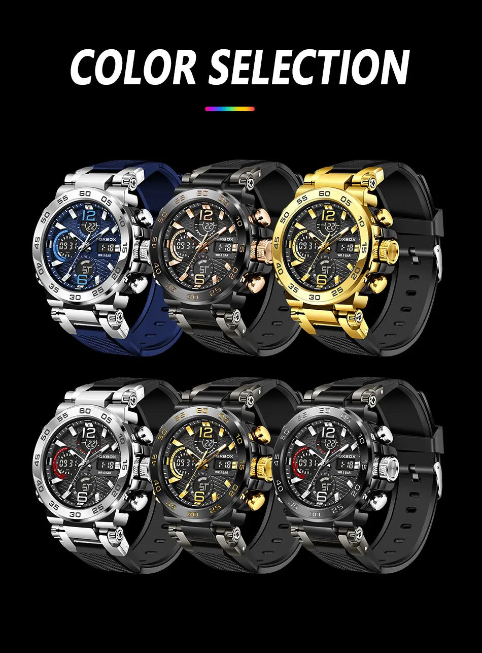 LIGE New Watches For Men 50M Waterproof Clock Alarm reloj hombre LCD Dual Display Wristwatch Quartz Military Sports Mens Watch
