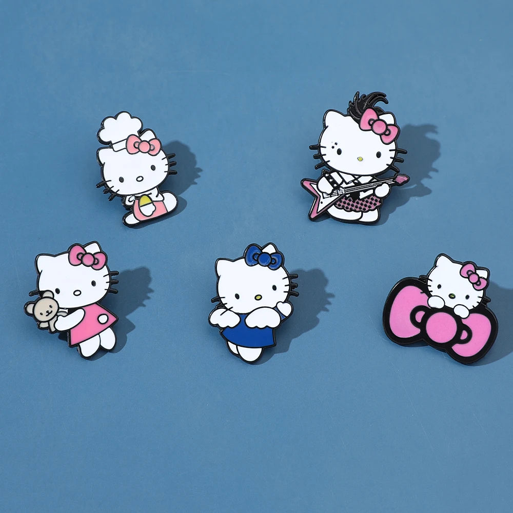 5 Pcs Fairy Tale Anime Sanrio Sticker Cute Hello Kitty Enamel Metal Backpack Mobile Accessories Gift For Friends