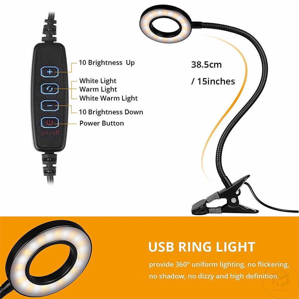48 LEDs Desk Lamp USB Rechargeable Clip Book Light Flexible Eye Protection Reading Light 3 Level Brightness Adjustable