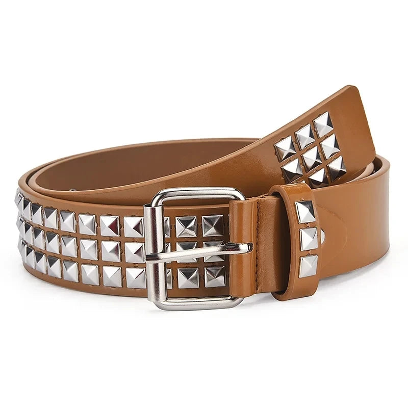 2024New Square Bead Rivet Belt Metal Pyramid Belt Men and Women Punk Hardware Jeans Belt Y2K Belt Designer Belt Women's Belts