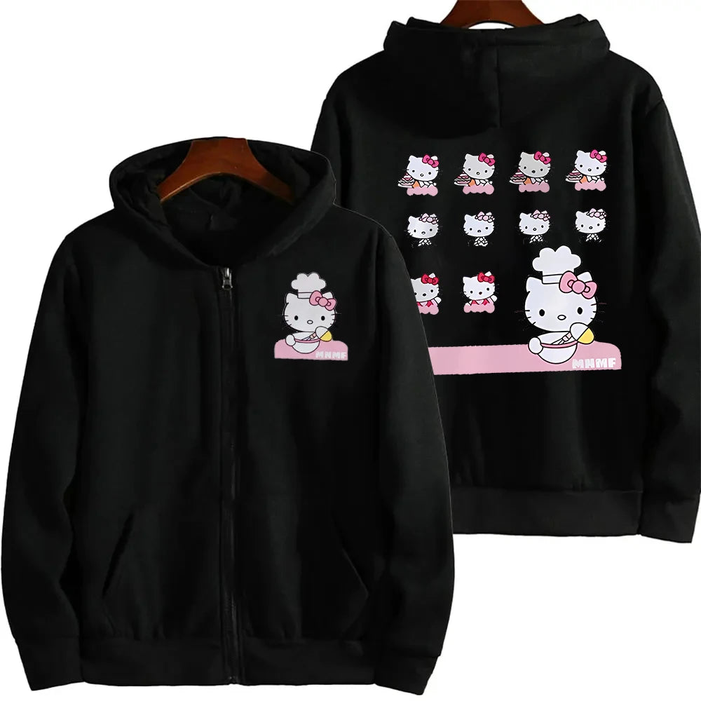 Sanrio Anime Cute Printed Hoodies Women Cartoon Hello Kitty Y2k Korean Students Loose Sweatshirt Fashion Sweet Cardigan Clothing