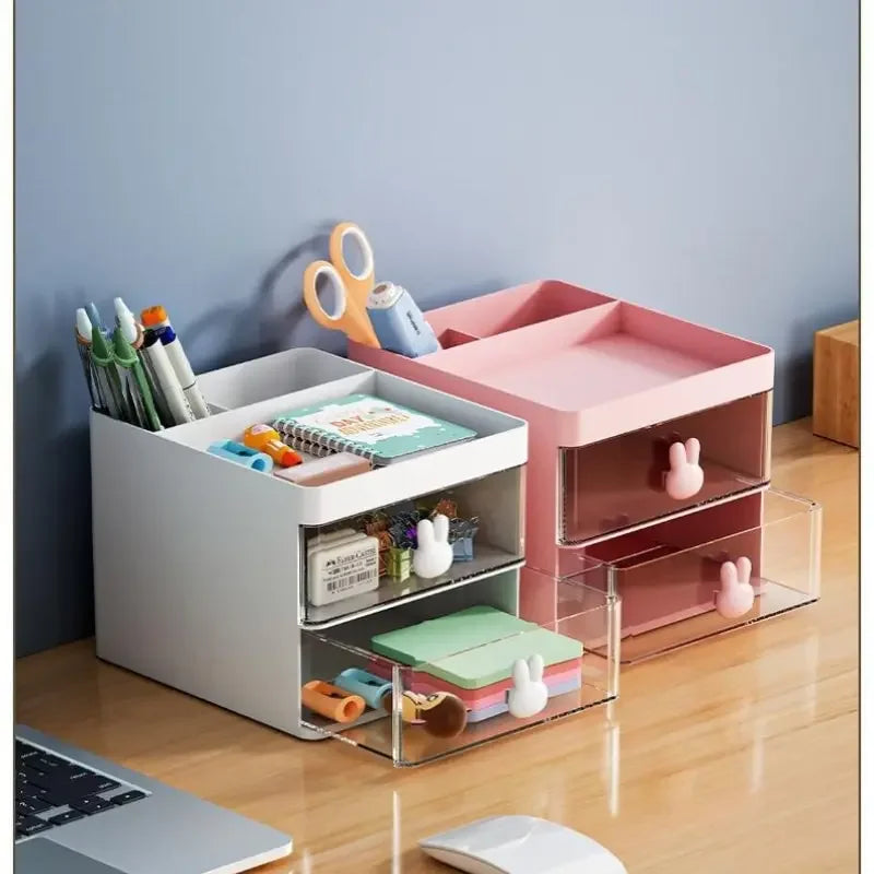 Small Desk Organizer with Drawer  An All  in  One Solution for Office Desktop  Makeup  and Business Card Pen Stationery Storage