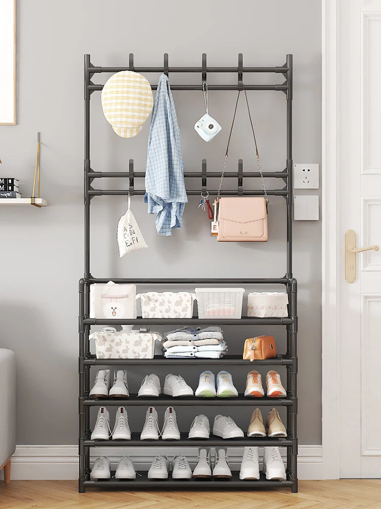 Five Layer Shoe Rack Simple Shoe Rack Integrated Storage Rack Household Shoe Rack Multifunctional Clothes Rack Coat Rack 2-piece