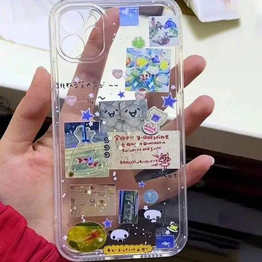 Korean Creative Splicing Graffiti Star Phone Case for IPhone 15 14 11 12 13 Pro Max Kawaii Cute Phone Case for IPhone XR XS MAX