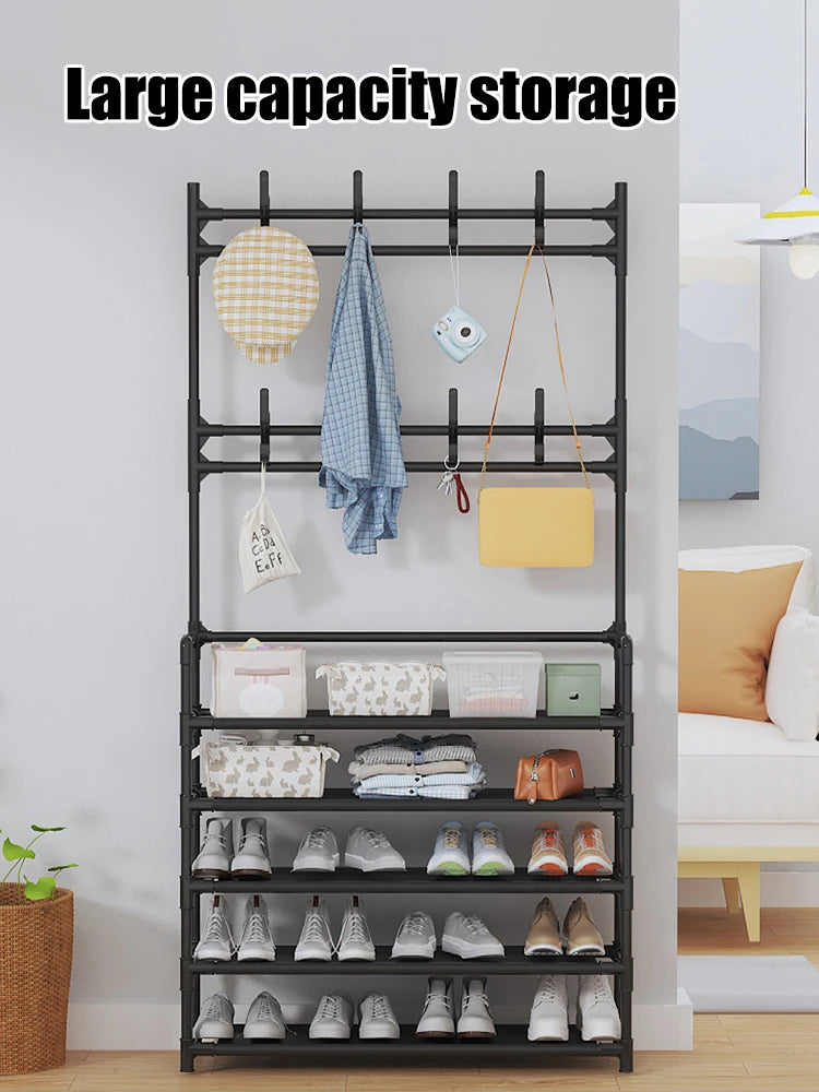 Five Layer Shoe Rack Simple Shoe Rack Integrated Storage Rack Household Shoe Rack Multifunctional Clothes Rack Coat Rack 2-piece