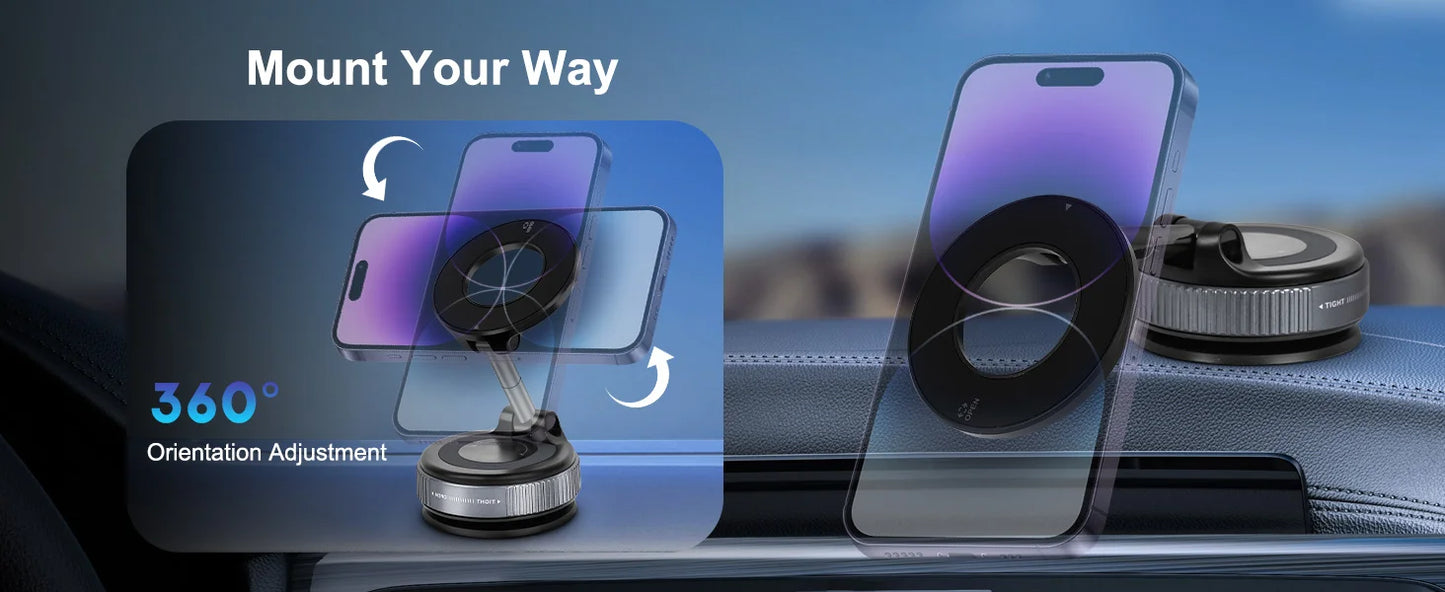 Vacuum Magnetic Suction Phone Holder, Foldable and Retractable Hands-Free Suction Cup Phone Mount for Car/Gym/Mirror/Smooth