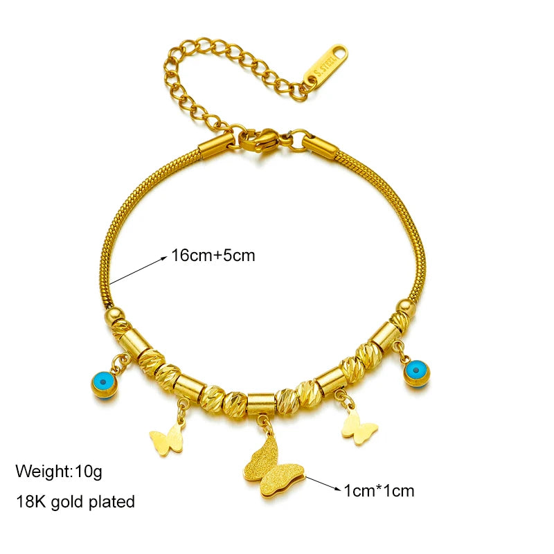 DIEYURO 316 Stainless Steel Butterfly Lightning Green Stone Charm Bracelet For Women Vintage Girls Multilayer Wrist Jewelry Gift