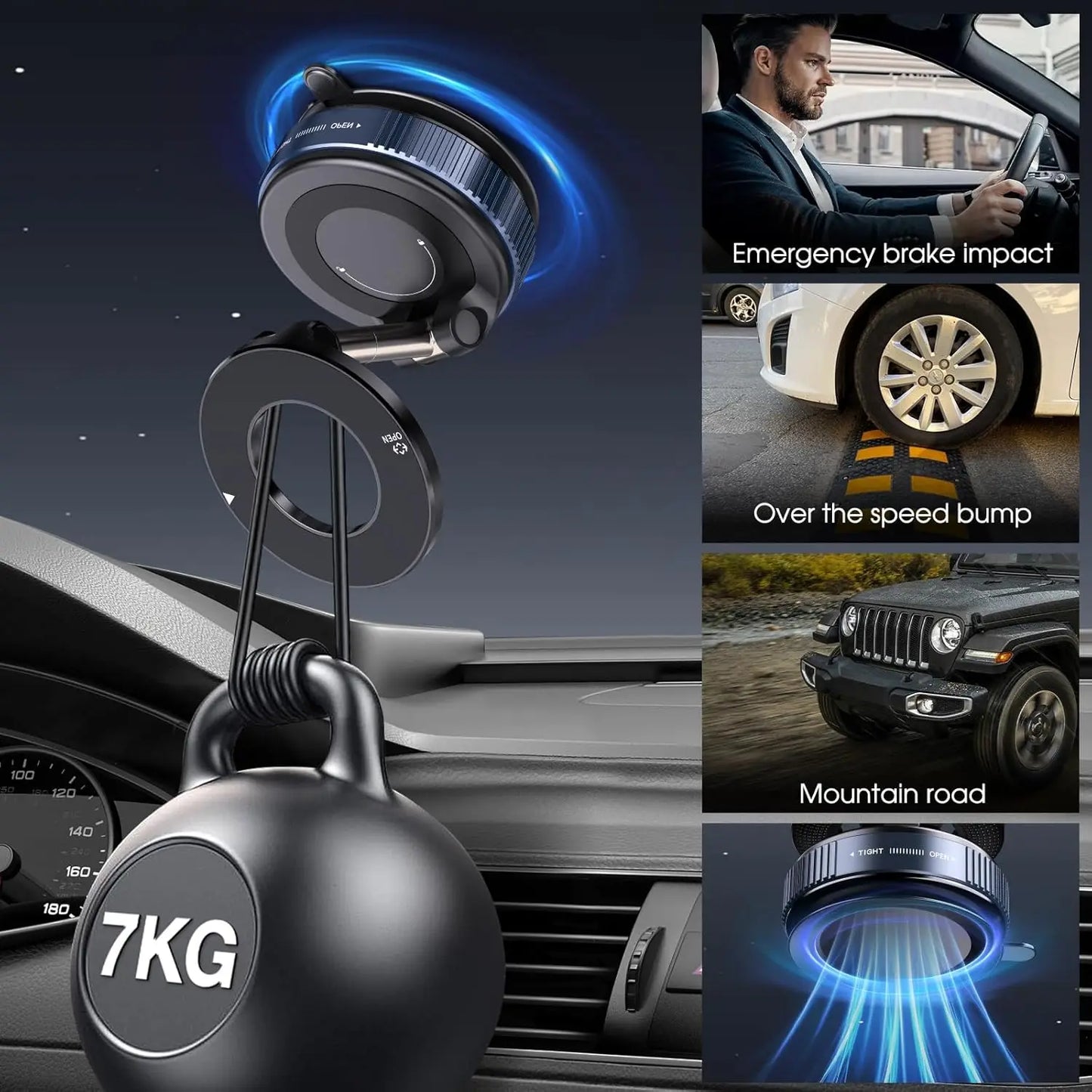 Vacuum Magnetic Suction Phone Holder, Foldable and Retractable Hands-Free Suction Cup Phone Mount for Car/Gym/Mirror/Smooth
