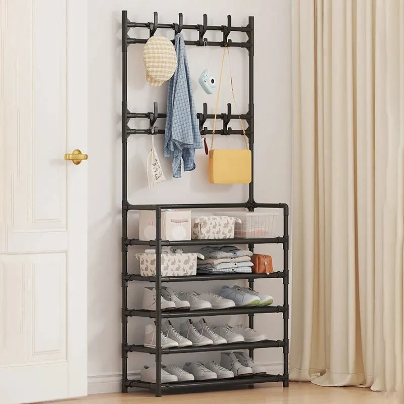 Five Layer Shoe Rack Simple Shoe Rack Integrated Storage Rack Household Shoe Rack Multifunctional Clothes Rack Coat Rack 2-piece