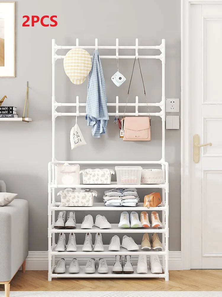 Five Layer Shoe Rack Simple Shoe Rack Integrated Storage Rack Household Shoe Rack Multifunctional Clothes Rack Coat Rack 2-piece