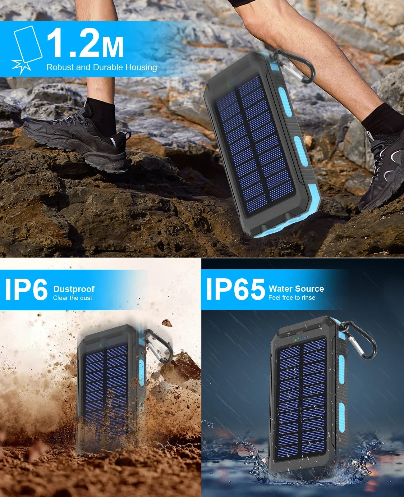 200000mAh Solar Power Bank Dual USB Travel Outdoor Portable External Battery Waterproof Powerbank For Camping Spare Battery