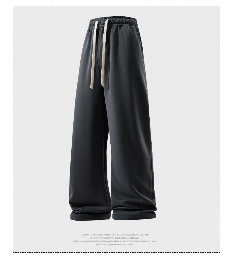 Wide Leg Pant Fashion Causal Breathable Men Sweatpant Male Autumn Versatile Elastic High Waist Drawstring Loose Straight Trouser