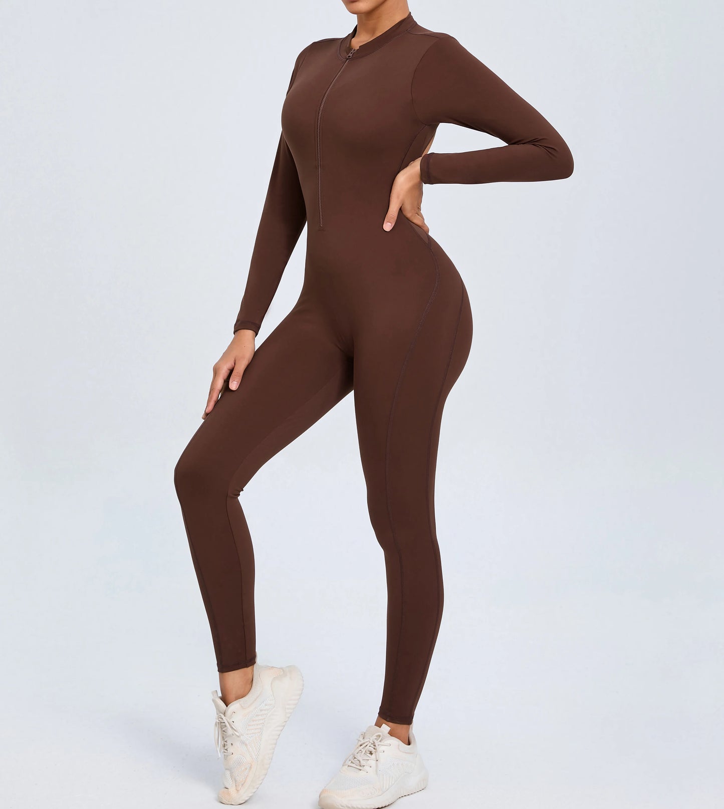 Women Sportwear Yoga Jumpsuit Zip Long Sleeve Back Open Outfit Fitness Tracksuit Tight One-piece Gym Overalls Sports Bodysuit