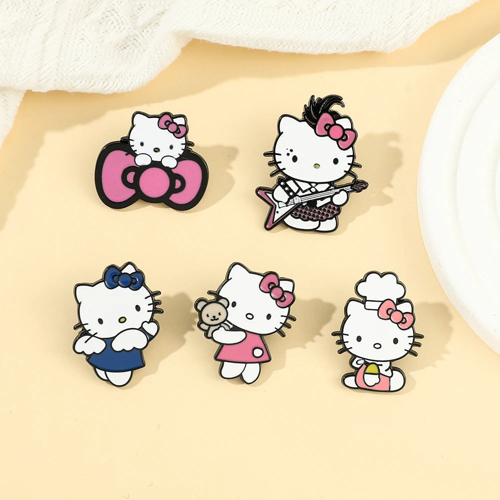 5 Pcs Fairy Tale Anime Sanrio Sticker Cute Hello Kitty Enamel Metal Backpack Mobile Accessories Gift For Friends