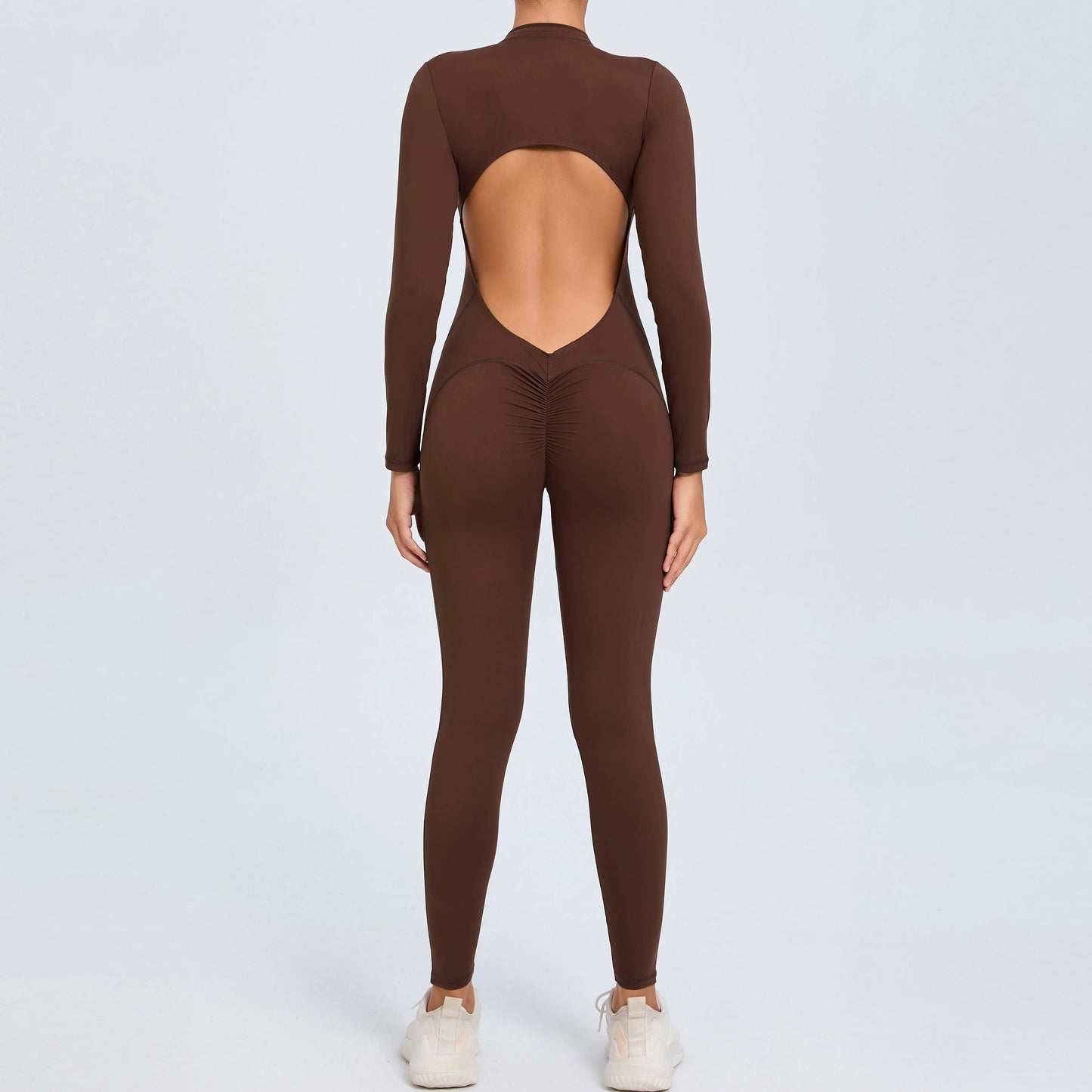 Women Sportwear Yoga Jumpsuit Zip Long Sleeve Back Open Outfit Fitness Tracksuit Tight One-piece Gym Overalls Sports Bodysuit