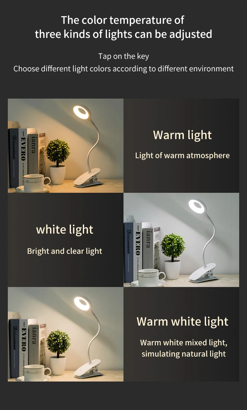 LED Desk Lamp Clip on Type USB Charging With Built In Lithium Battery Touch Dimming Student Learning Reading Table Lamp