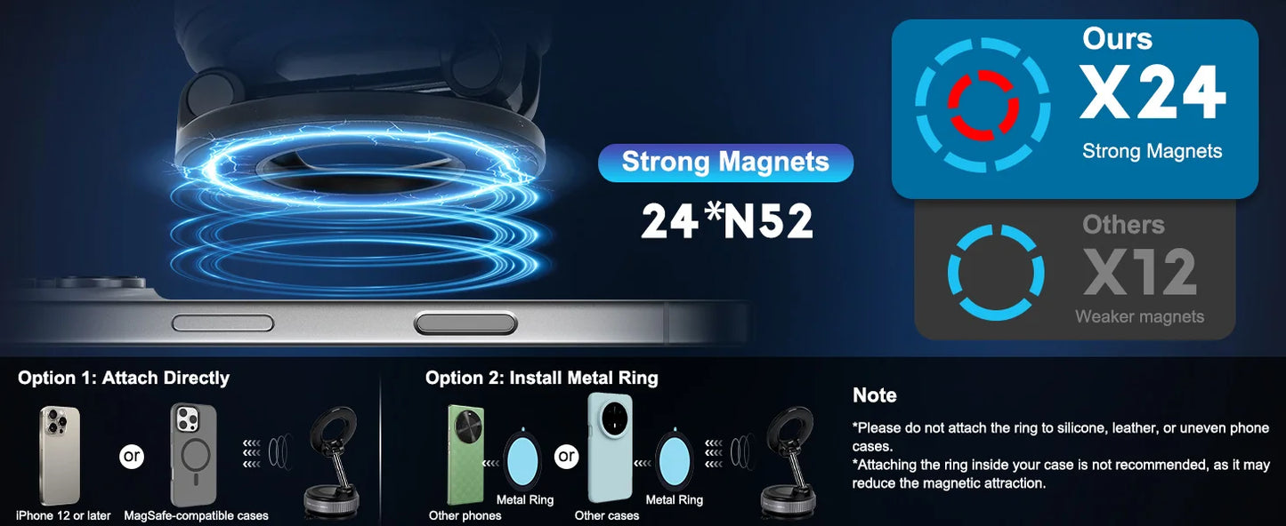 Vacuum Magnetic Suction Phone Holder, Foldable and Retractable Hands-Free Suction Cup Phone Mount for Car/Gym/Mirror/Smooth