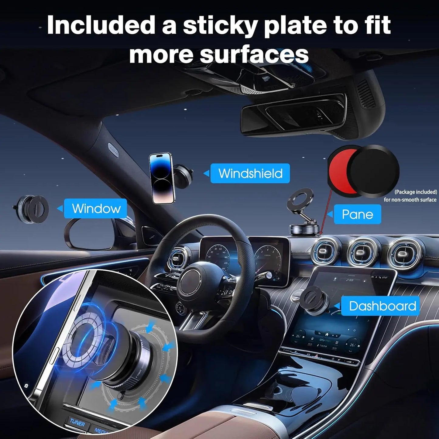 Vacuum Magnetic Suction Phone Holder, Foldable and Retractable Hands-Free Suction Cup Phone Mount for Car/Gym/Mirror/Smooth