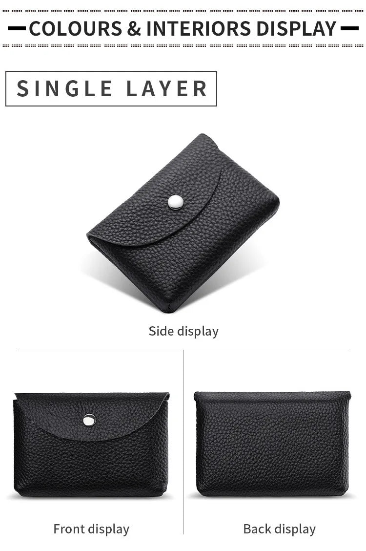 Genuine Leather Short Coin Wallets Card Holder Bag Case Portable Retro Cowhide Small Money Purse For Men Women Earphone Pouch