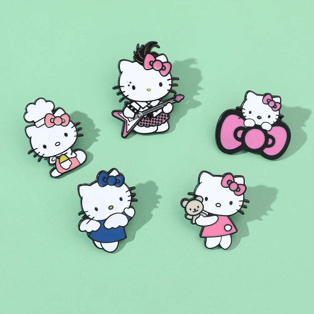5 Pcs Fairy Tale Anime Sanrio Sticker Cute Hello Kitty Enamel Metal Backpack Mobile Accessories Gift For Friends