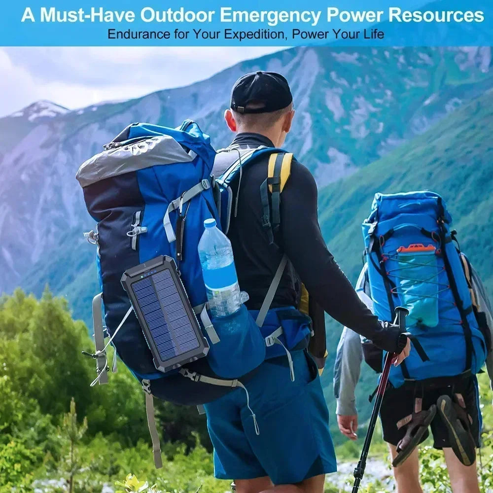 200000mAh Solar Power Bank Dual USB Travel Outdoor Portable External Battery Waterproof Powerbank For Camping Spare Battery