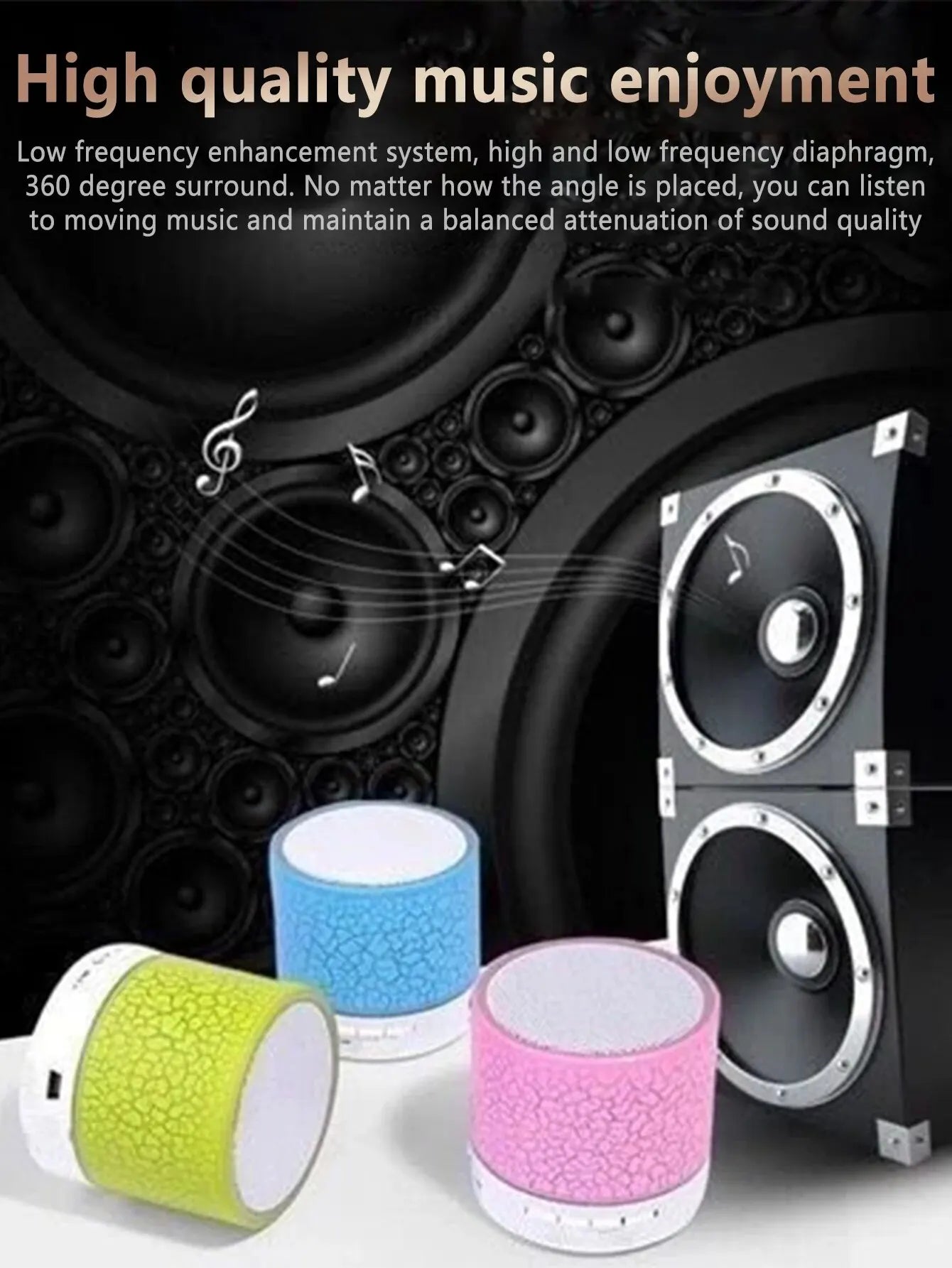 Wireless Mini Speaker, Subwoofer, Dazzle Crackle 7 Colour Light Wireless Mini Speaker, Portable Small Speaker