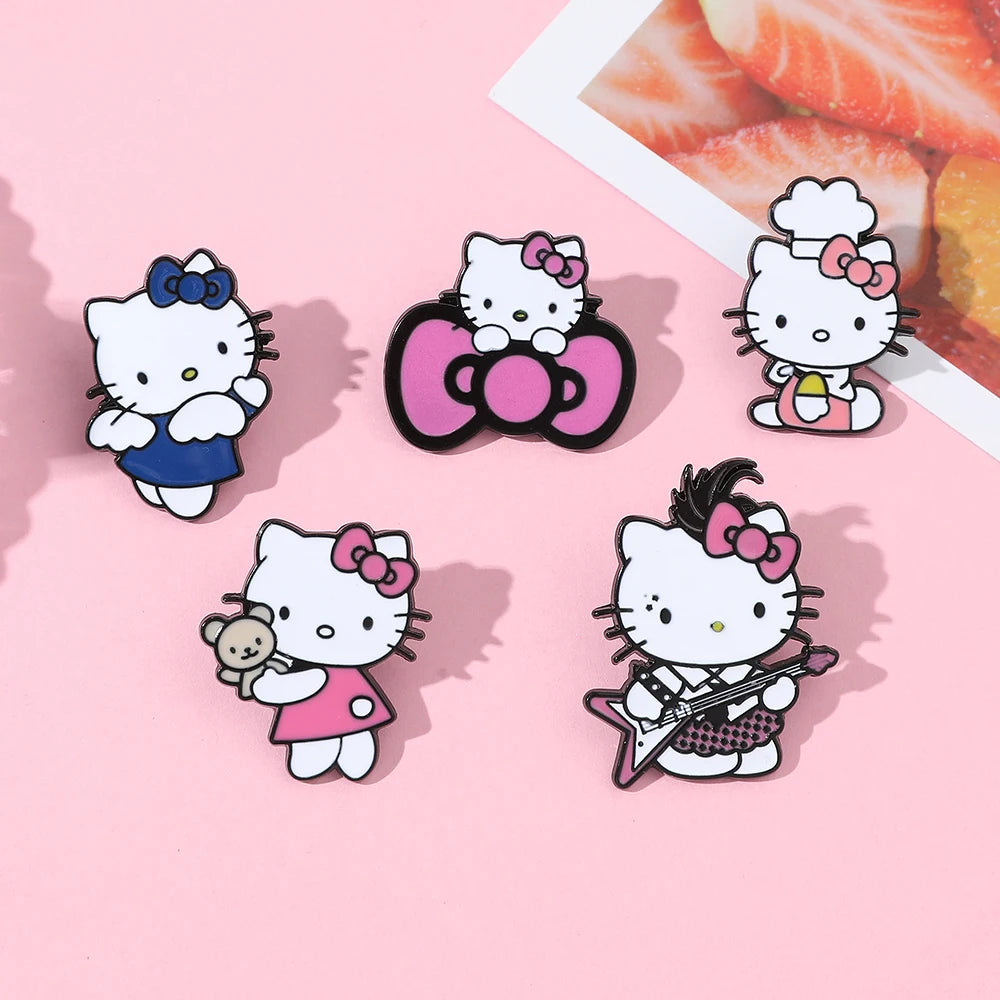 5 Pcs Fairy Tale Anime Sanrio Sticker Cute Hello Kitty Enamel Metal Backpack Mobile Accessories Gift For Friends