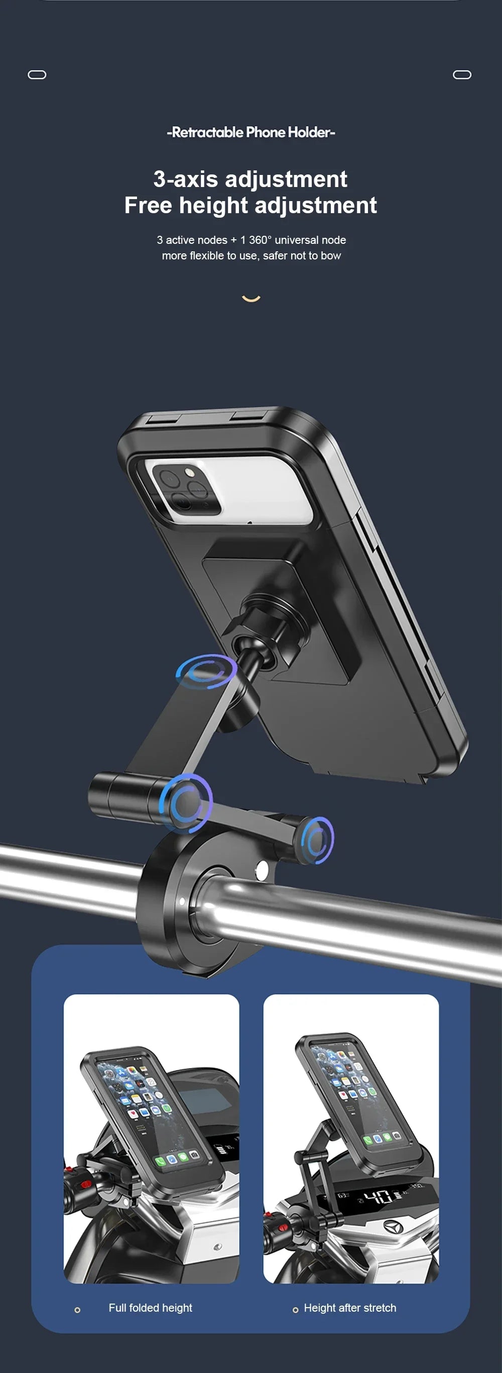 2024 New Motorcycle Phone Stand Waterproof Universal Bicycle Rotation 360 ° Adjustable Motorcycle Phone Stand