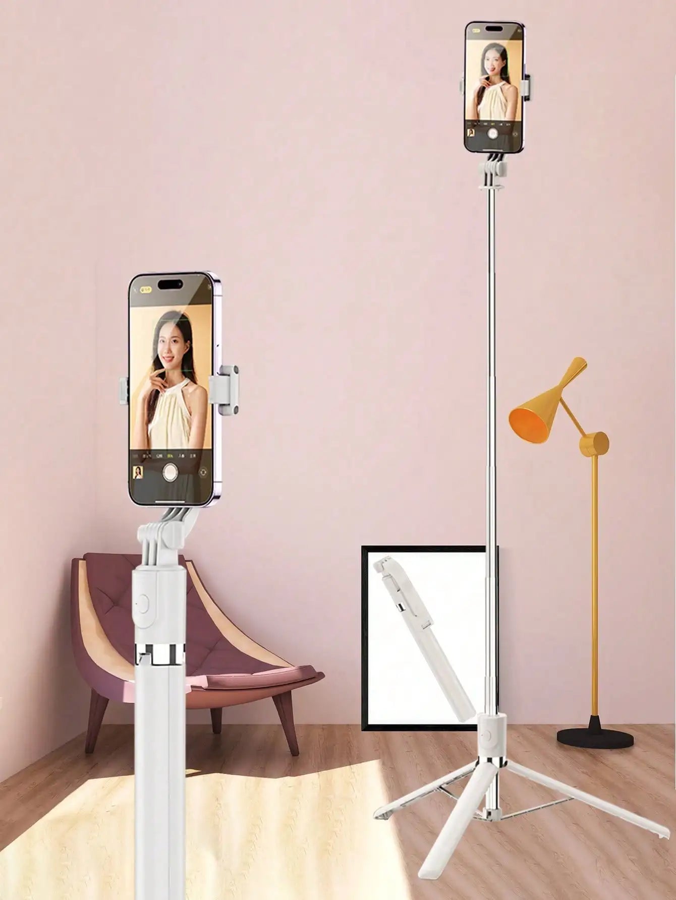 1700mm Bluetooth Selfie Stick with Tripod, Extendable Phone Stand for iPhone/Android, Foldable Monopod Remote for Stable Vloggin
