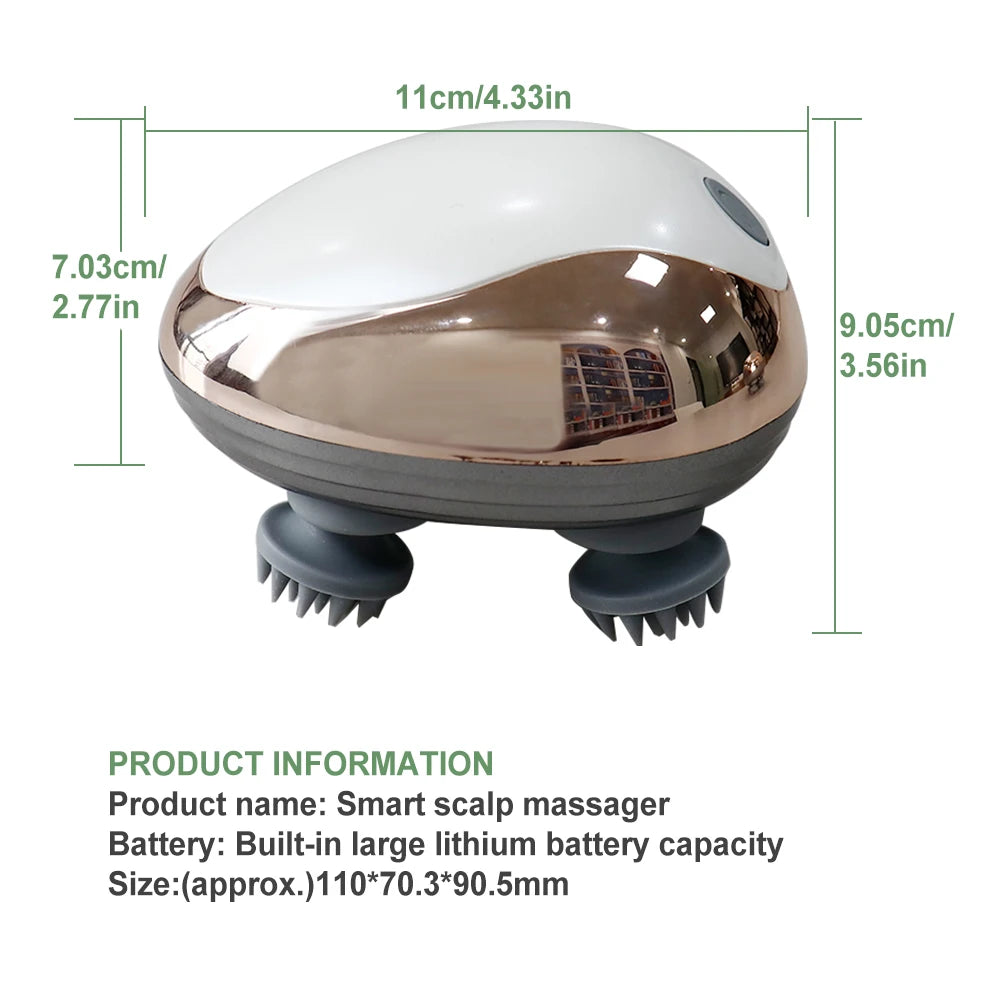 Rechargeable Electric Head Massager Silicone Scalp Kneading Vibration Device 6 Modes for Hair Growth Stress Relief Portable