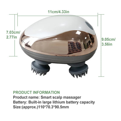 Rechargeable Electric Head Massager Silicone Scalp Kneading Vibration Device 6 Modes for Hair Growth Stress Relief Portable