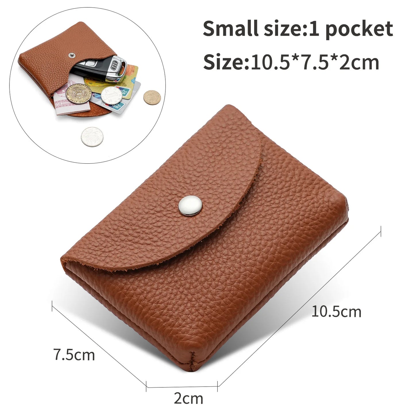 Genuine Leather Short Coin Wallets Card Holder Bag Case Portable Retro Cowhide Small Money Purse For Men Women Earphone Pouch